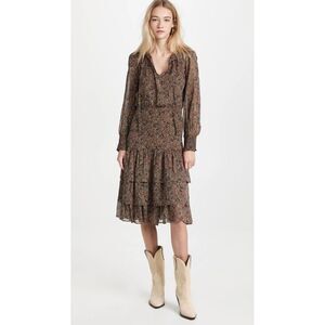 Veronica Beard Tunis Midi Dress Floral Printed Smocked Tiered Resort S-6 282130